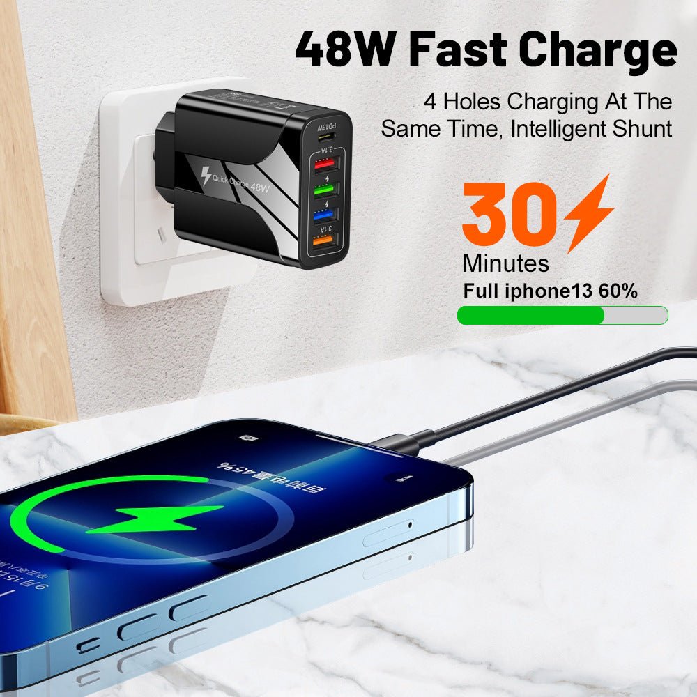 4USB+Type - C mobile phone charger PD18W 5 - in - 1 charging head 48W charger PD interface charger - iPhonesRus