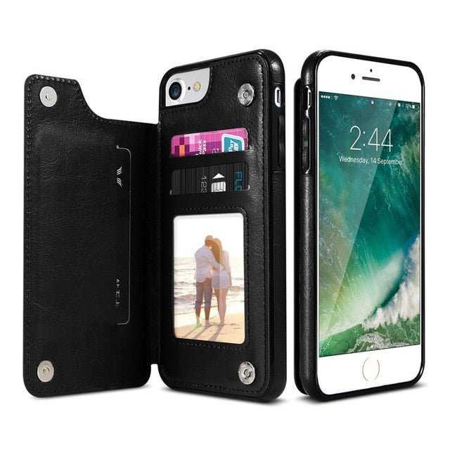 Retro PU Leather Case For iPhone Multi Card Holders Phone Cases - iPhonesRus
