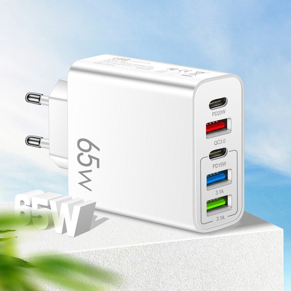 Standard PD65W mobile phone charger 4A type - c PD+3USB multi port European, American, English travel charging head - iPhonesRus