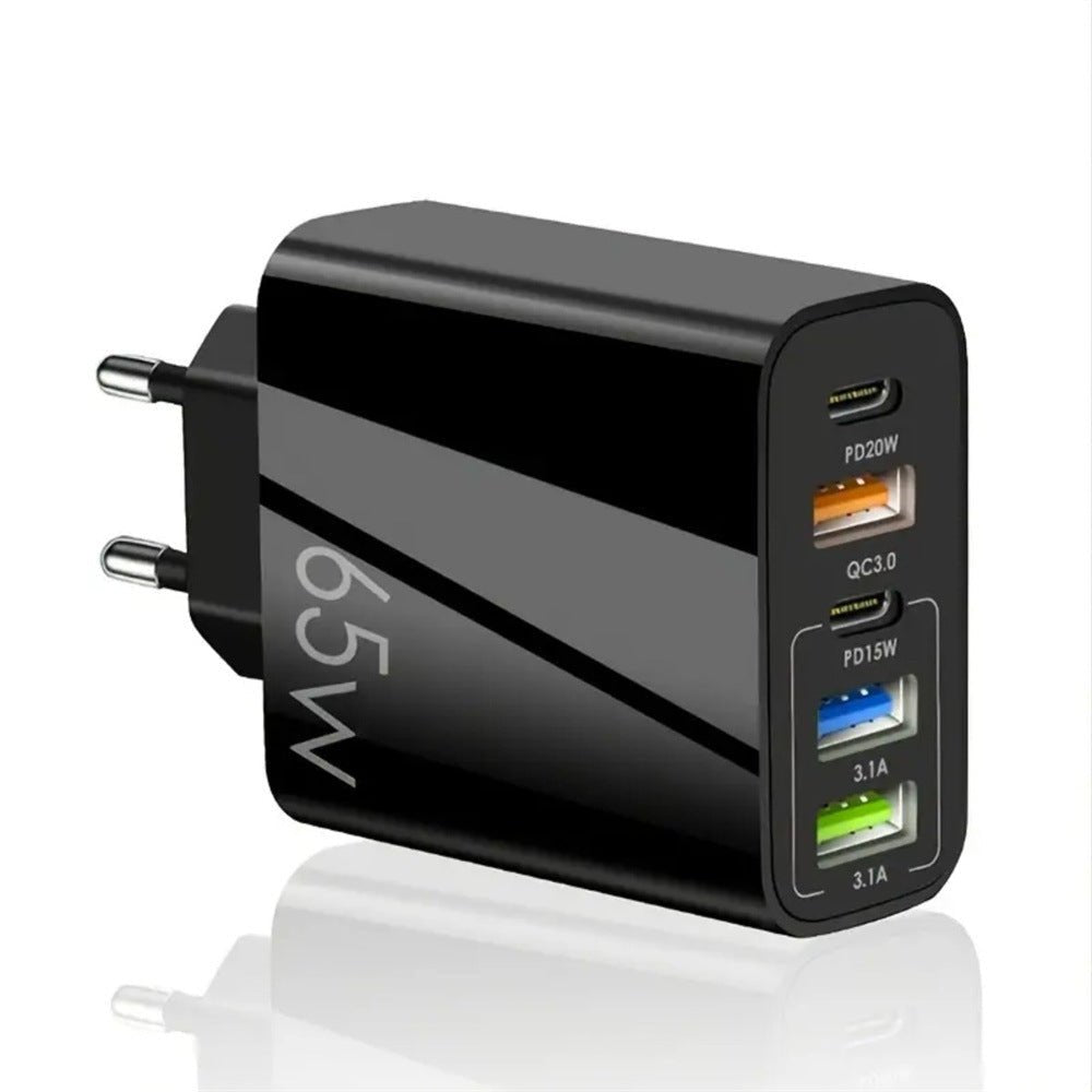 Standard PD65W mobile phone charger 4A type - c PD+3USB multi port European, American, English travel charging head - iPhonesRus