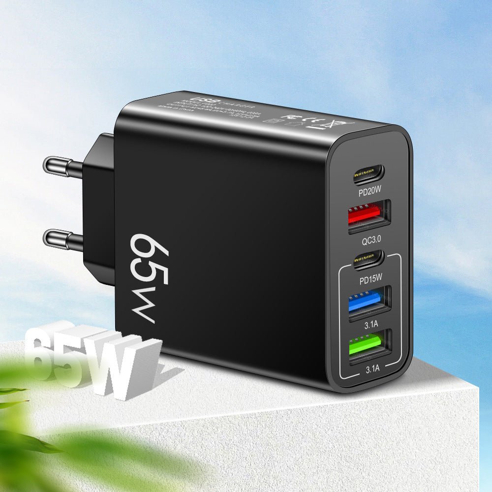 Standard PD65W mobile phone charger 4A type - c PD+3USB multi port European, American, English travel charging head - iPhonesRus