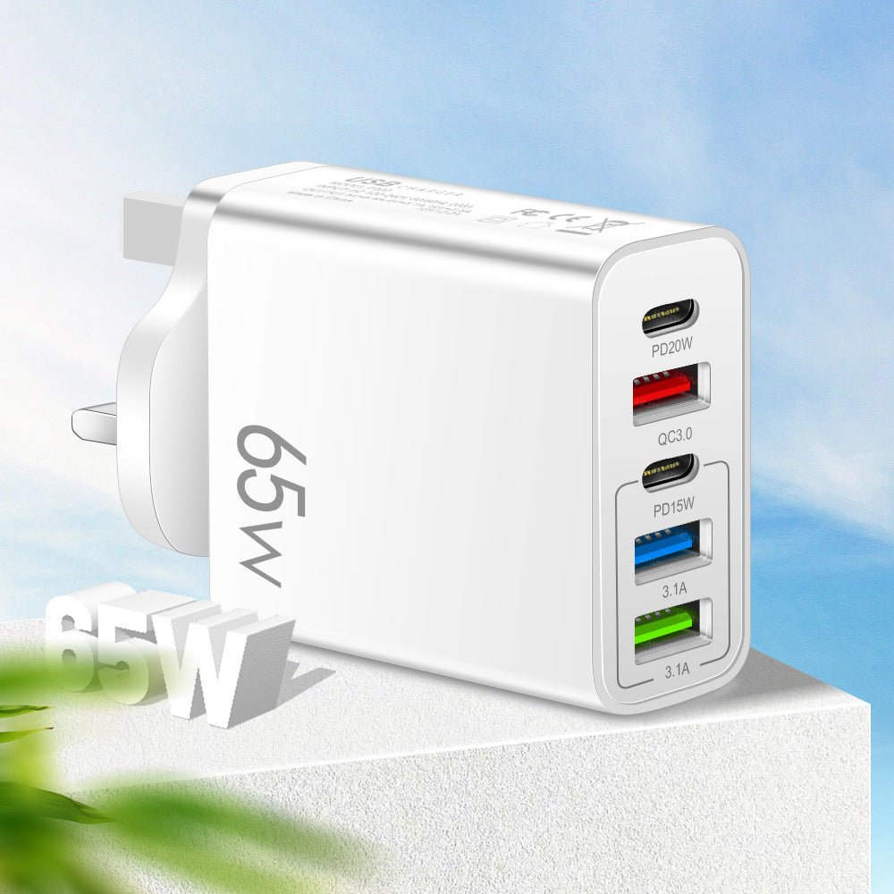 Standard PD65W mobile phone charger 4A type - c PD+3USB multi port European, American, English travel charging head - iPhonesRus