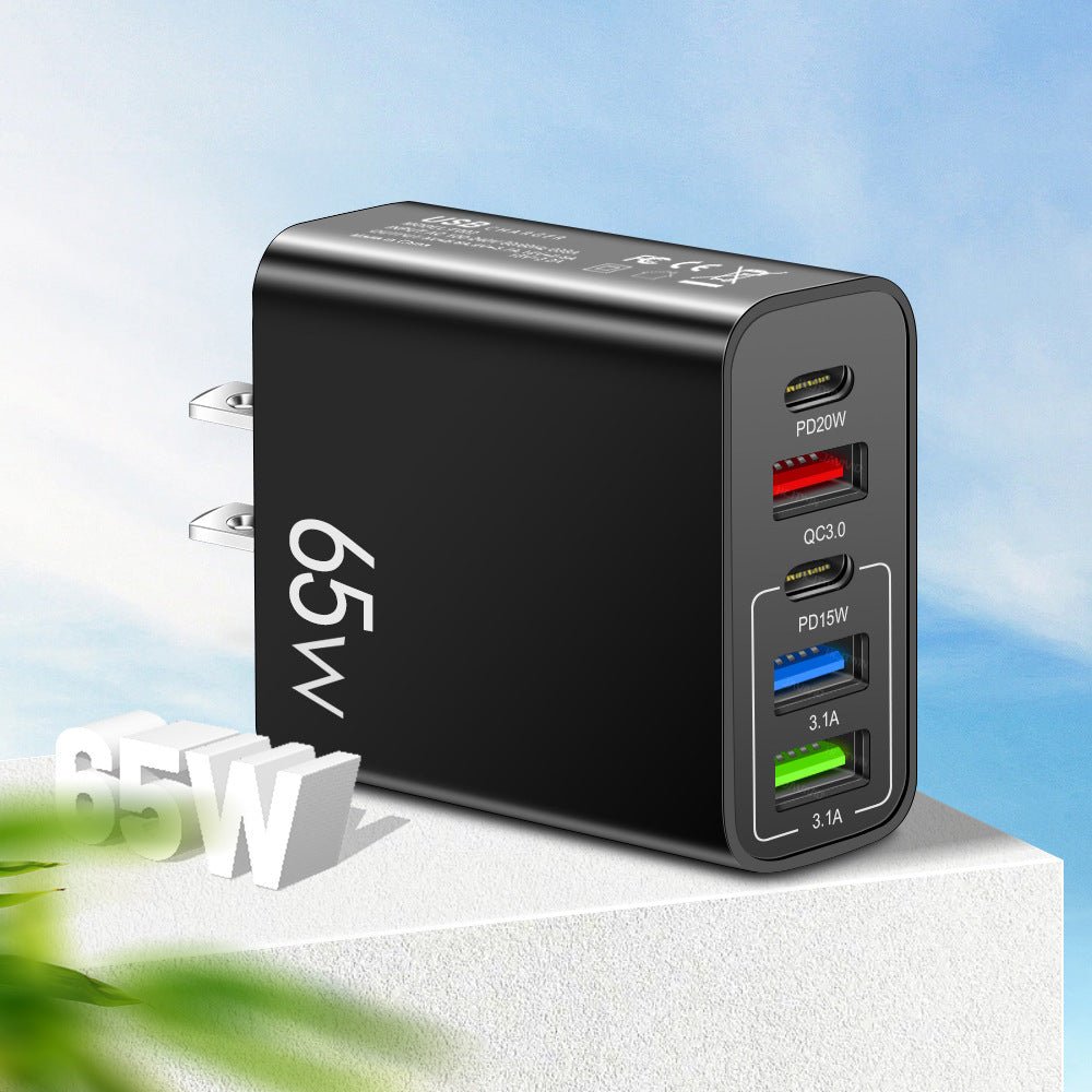 Standard PD65W mobile phone charger 4A type - c PD+3USB multi port European, American, English travel charging head - iPhonesRus
