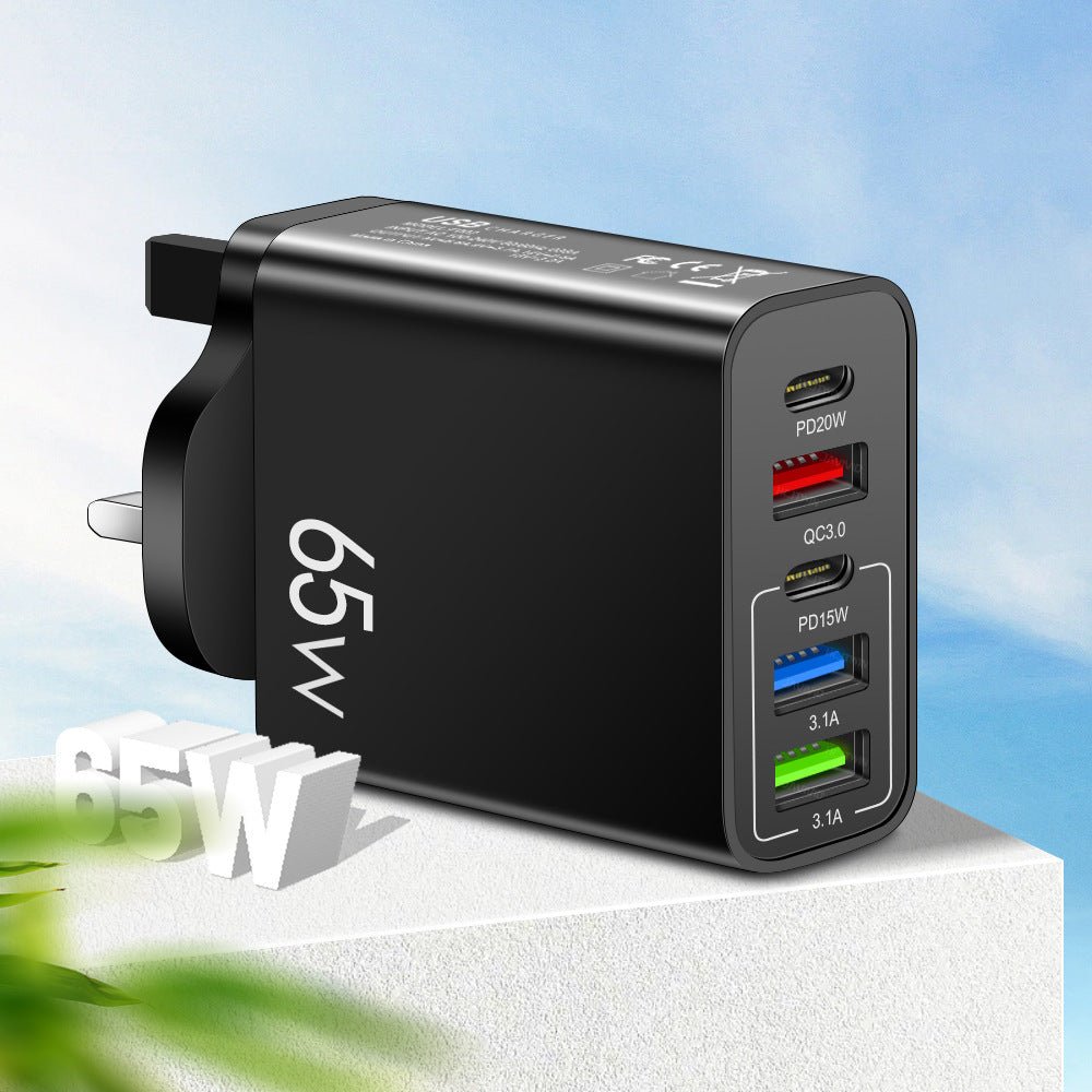 Standard PD65W mobile phone charger 4A type - c PD+3USB multi port European, American, English travel charging head - iPhonesRus