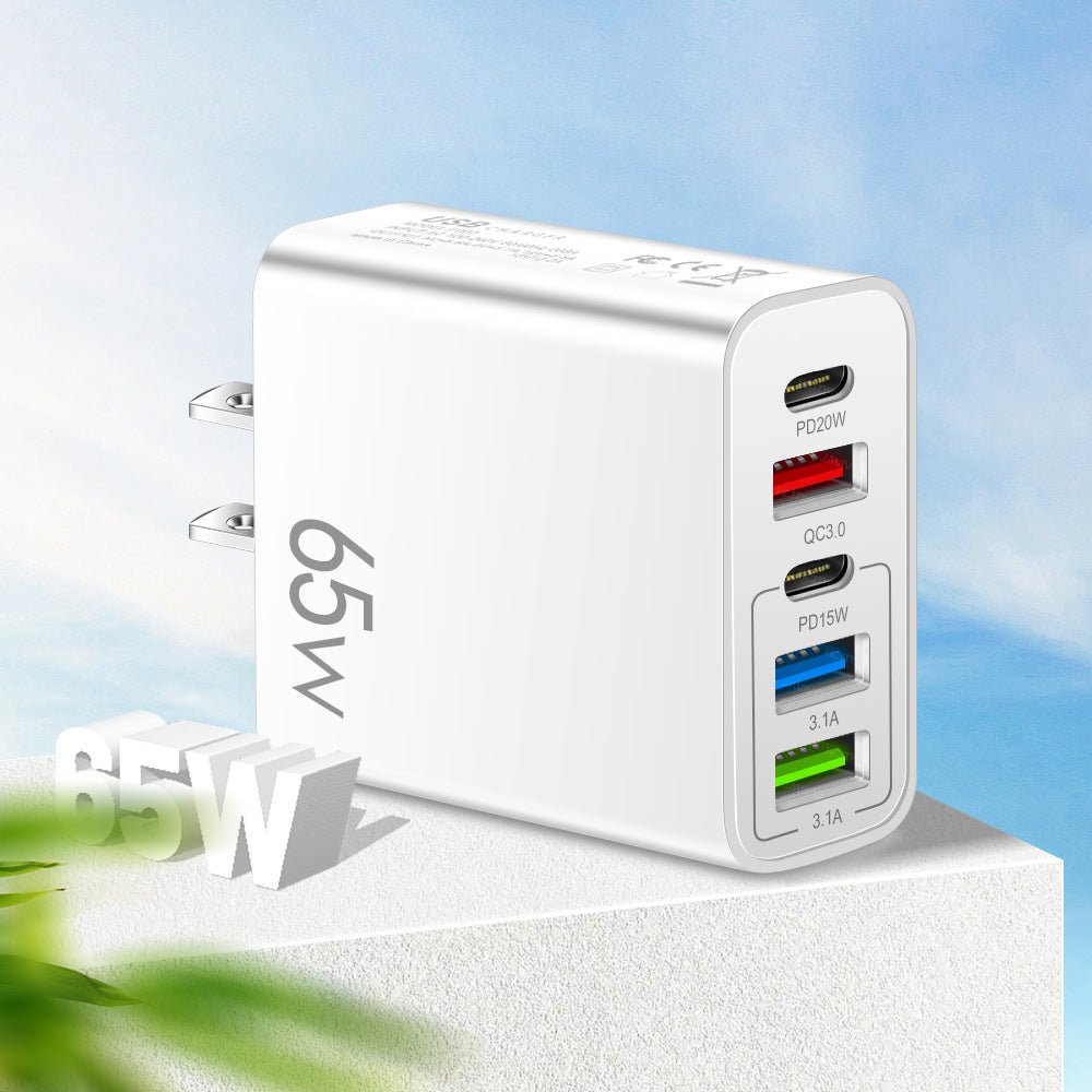 Standard PD65W mobile phone charger 4A type - c PD+3USB multi port European, American, English travel charging head - iPhonesRus
