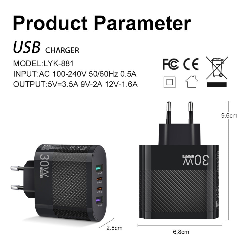 2USB Type - C 30W Mobile Phone Charger Multi Interface Travel Charging Head - iPhonesRus