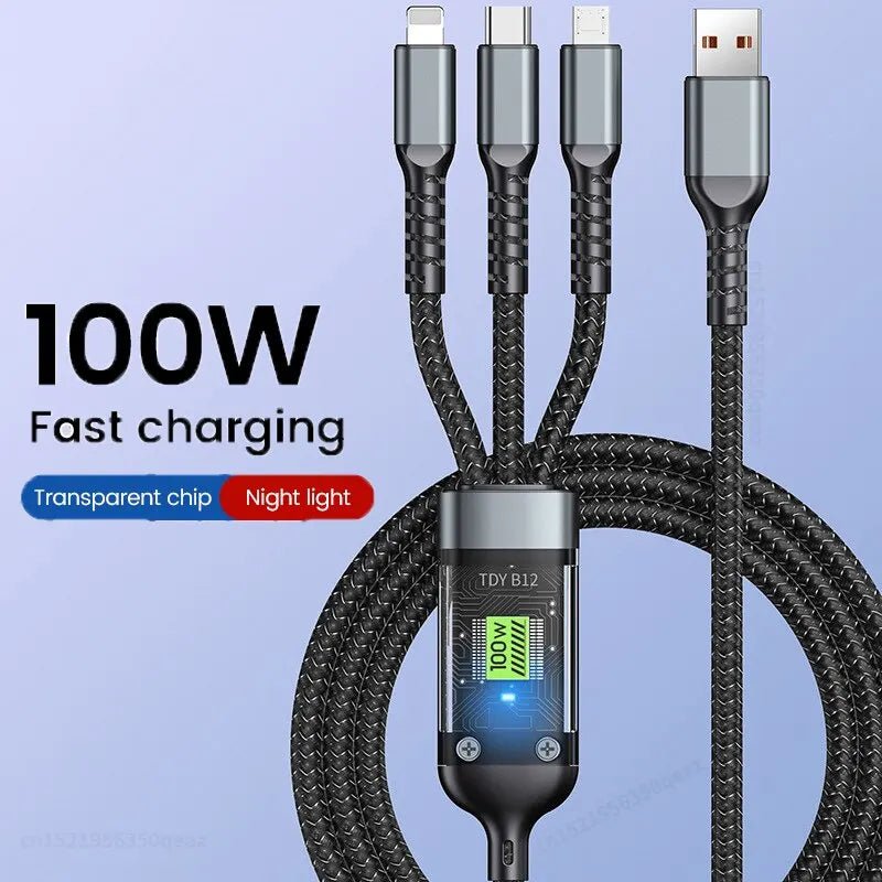 3 In 1 Usb 100w Cable For Fast Charging And Data Mini Usb Type C Micro Suitable For iPhone Charging - iPhonesRus