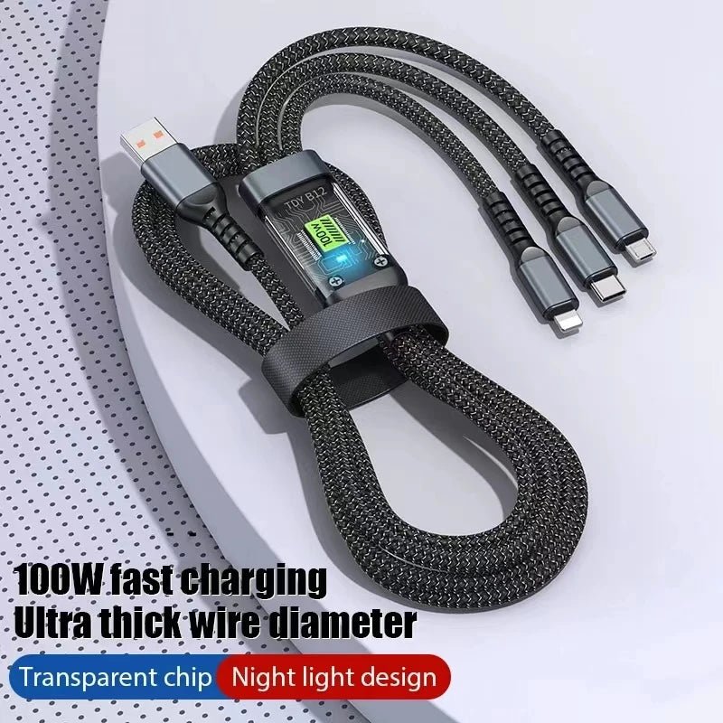 3 In 1 Usb 100w Cable For Fast Charging And Data Mini Usb Type C Micro Suitable For iPhone Charging - iPhonesRus