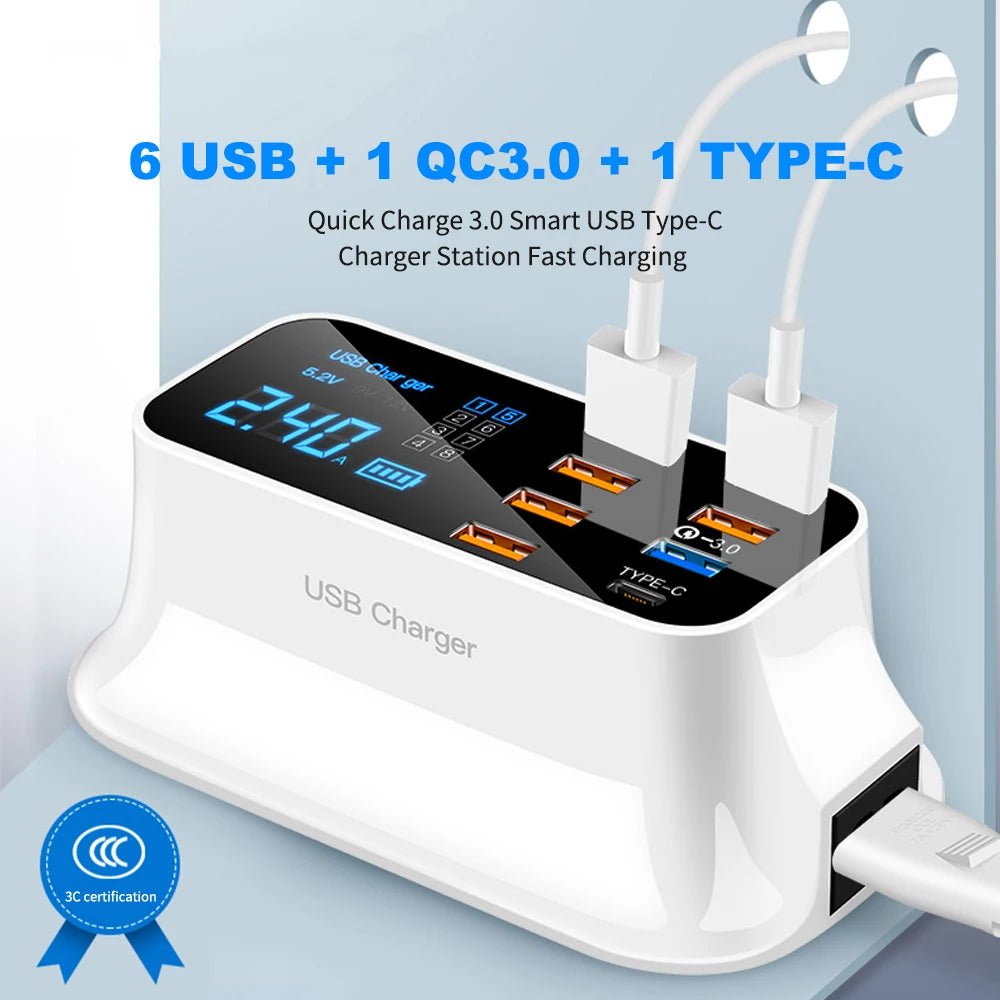 8 Ports Quick Charge 3.0 Led Display USB Charger For iPhone Adapter Phone Tablet Fast Charger - iPhonesRus