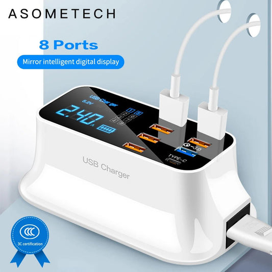 8 Ports Quick Charge 3.0 Led Display USB Charger For iPhone Adapter Phone Tablet Fast Charger - iPhonesRus