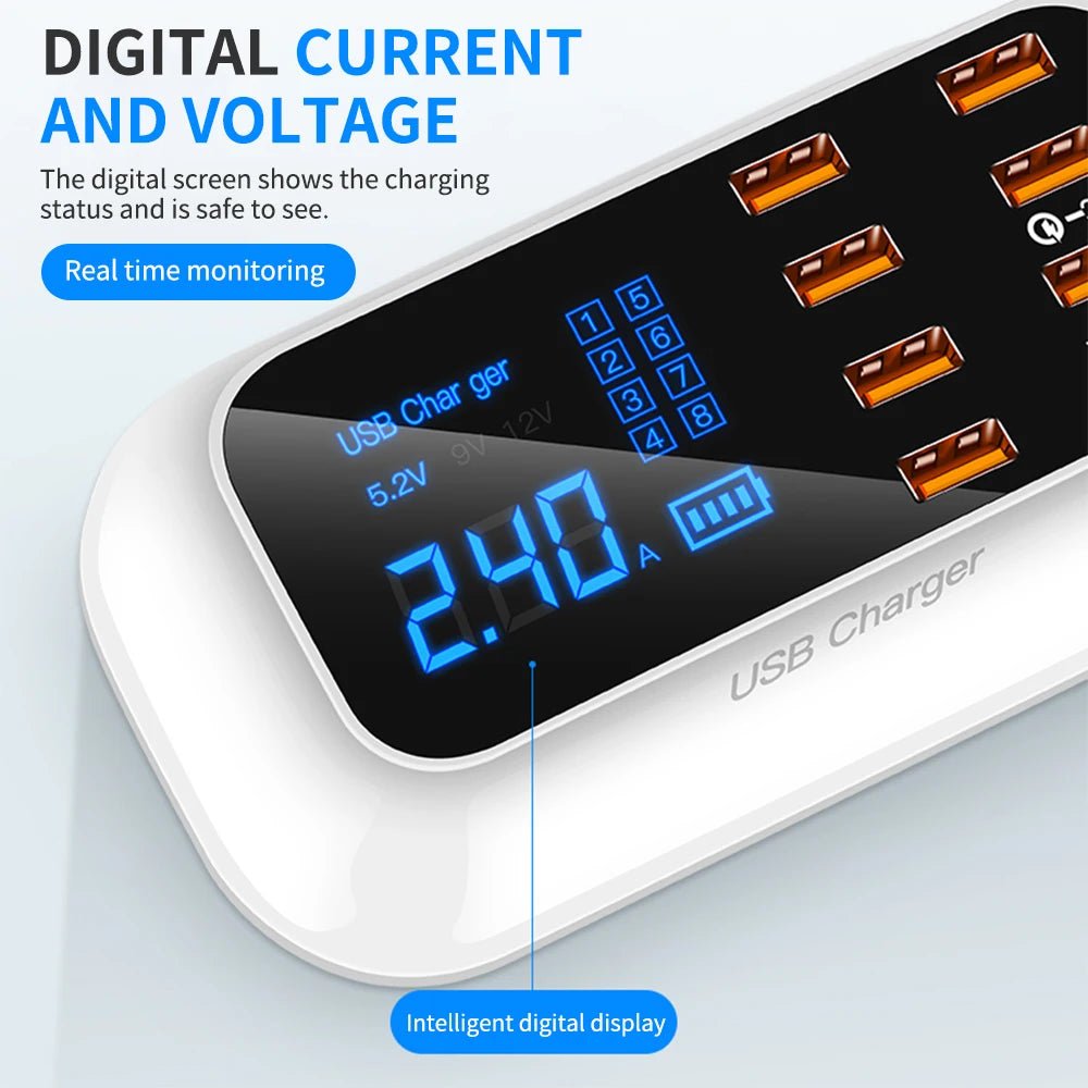 8 Ports Quick Charge 3.0 Led Display USB Charger For iPhone Adapter Phone Tablet Fast Charger - iPhonesRus
