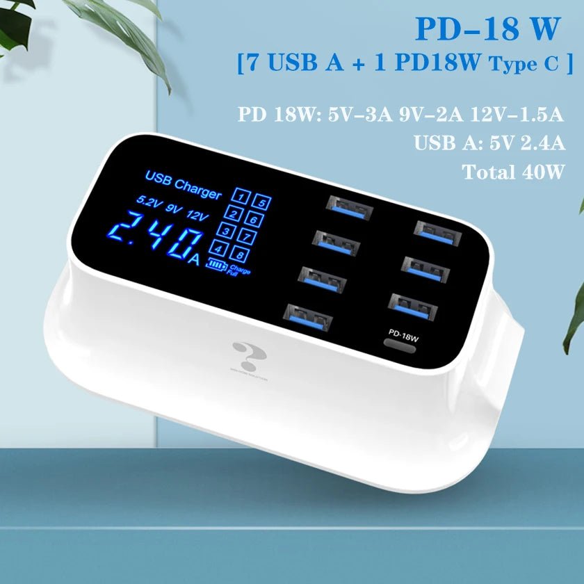 8 Ports Quick Charge 3.0 Led Display USB Charger For iPhone Adapter Phone Tablet Fast Charger - iPhonesRus