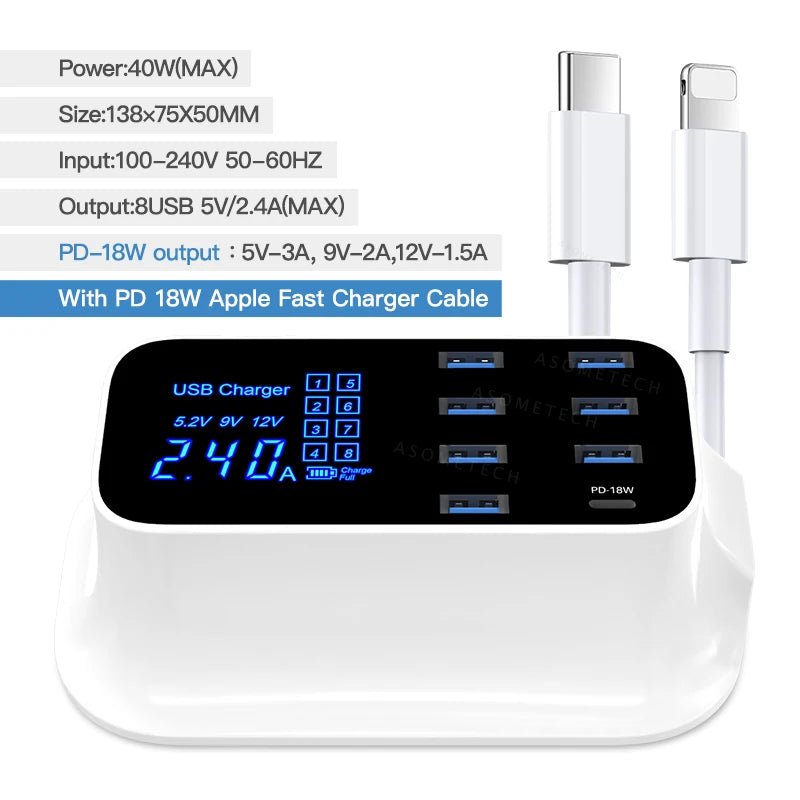 8 Ports Quick Charge 3.0 Led Display USB Charger For iPhone Adapter Phone Tablet Fast Charger - iPhonesRus