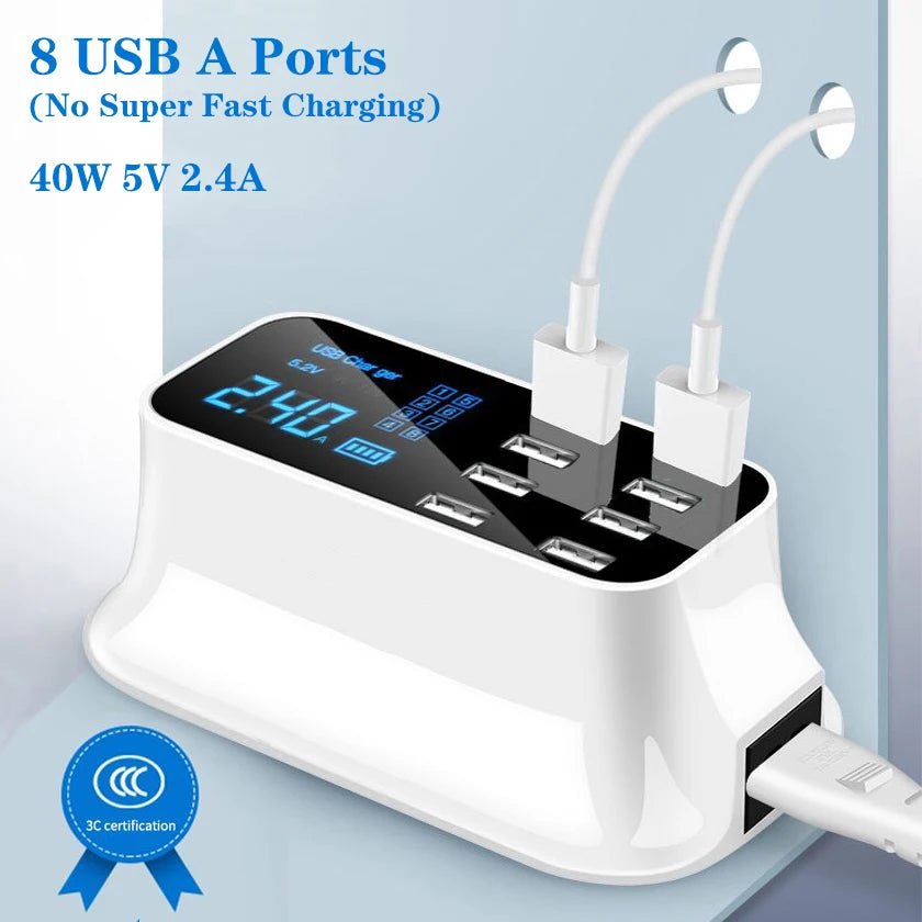 8 Ports Quick Charge 3.0 Led Display USB Charger For iPhone Adapter Phone Tablet Fast Charger - iPhonesRus