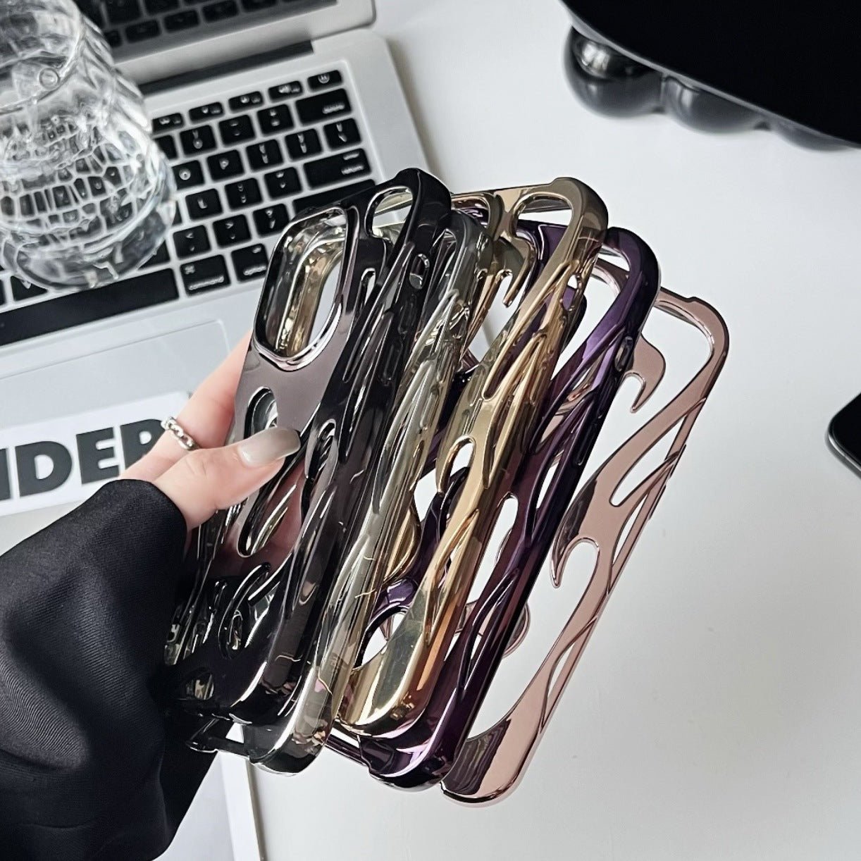 Electroplated hollow flame pattern phone case suitable for iPhone 15 Pro, simple all inclusive, Apple 14 anti drop protective cover - iPhonesRus