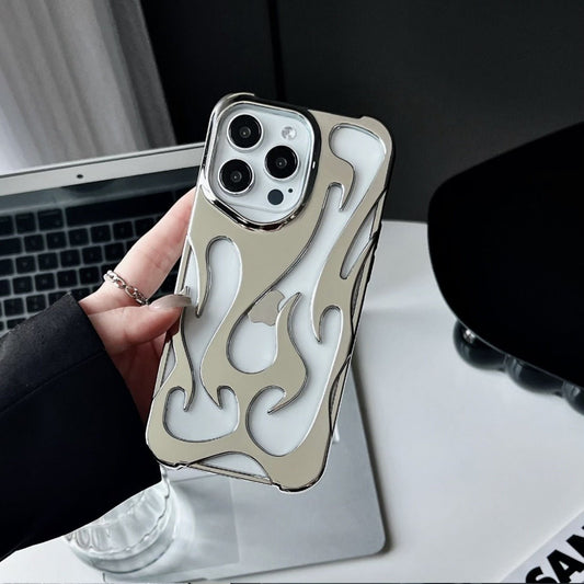 Electroplated hollow flame pattern phone case suitable for iPhone 15 Pro, simple all inclusive, Apple 14 anti drop protective cover - iPhonesRus