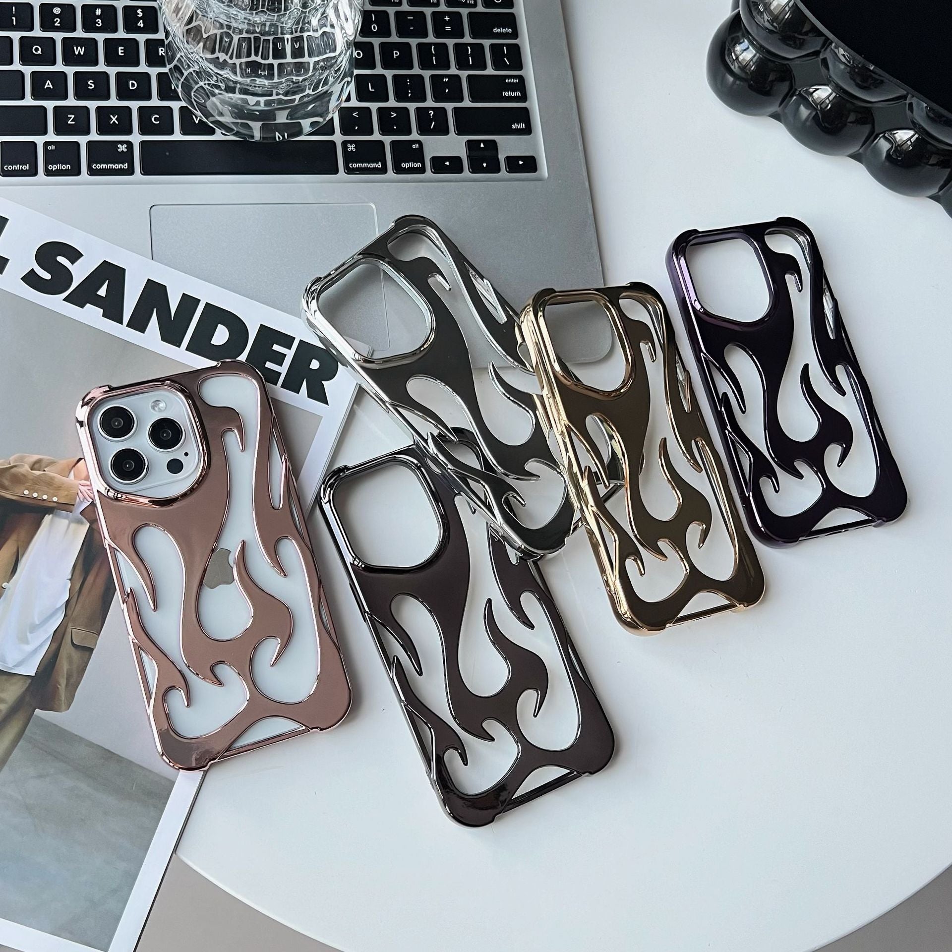 Electroplated hollow flame pattern phone case suitable for iPhone 15 Pro, simple all inclusive, Apple 14 anti drop protective cover - iPhonesRus