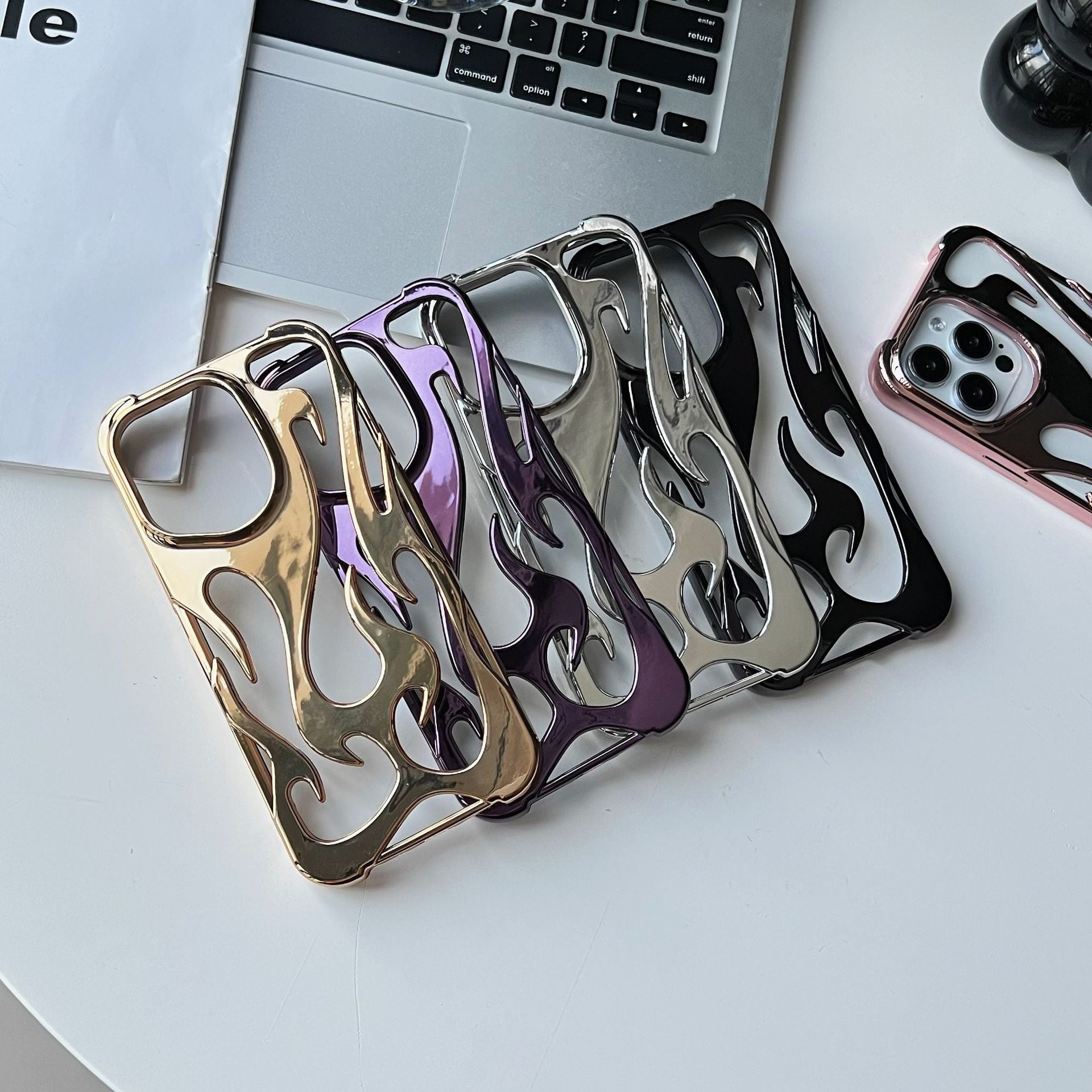 Electroplated hollow flame pattern phone case suitable for iPhone 15 Pro, simple all inclusive, Apple 14 anti drop protective cover - iPhonesRus