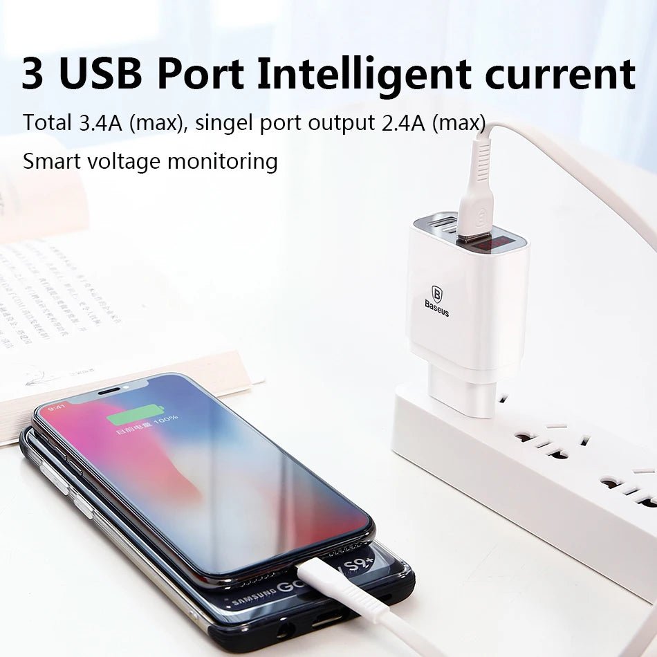 LED Display 3 USB Fast Charging Wall Charger For iPhone 3.4A Max Charger - iPhonesRus
