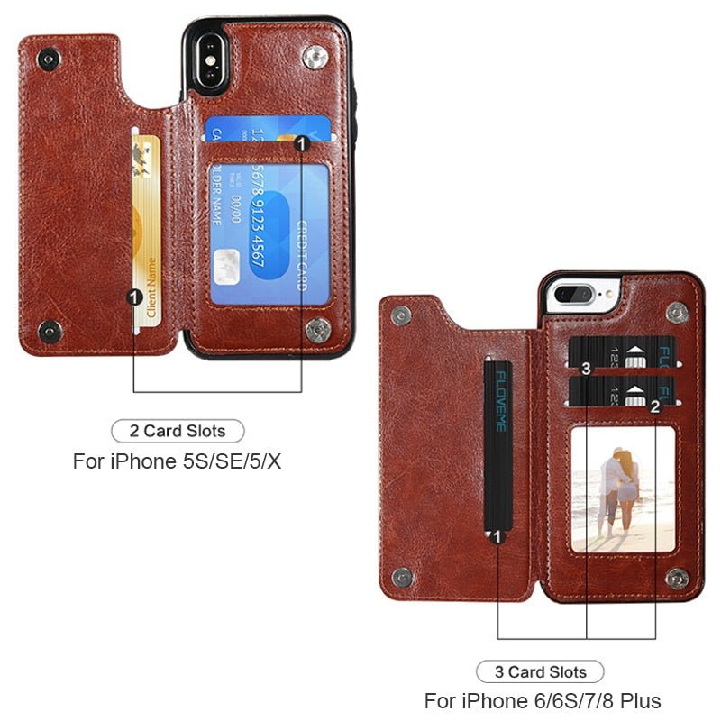 Retro PU Leather Case For iPhone Multi Card Holders Phone Cases - iPhonesRus