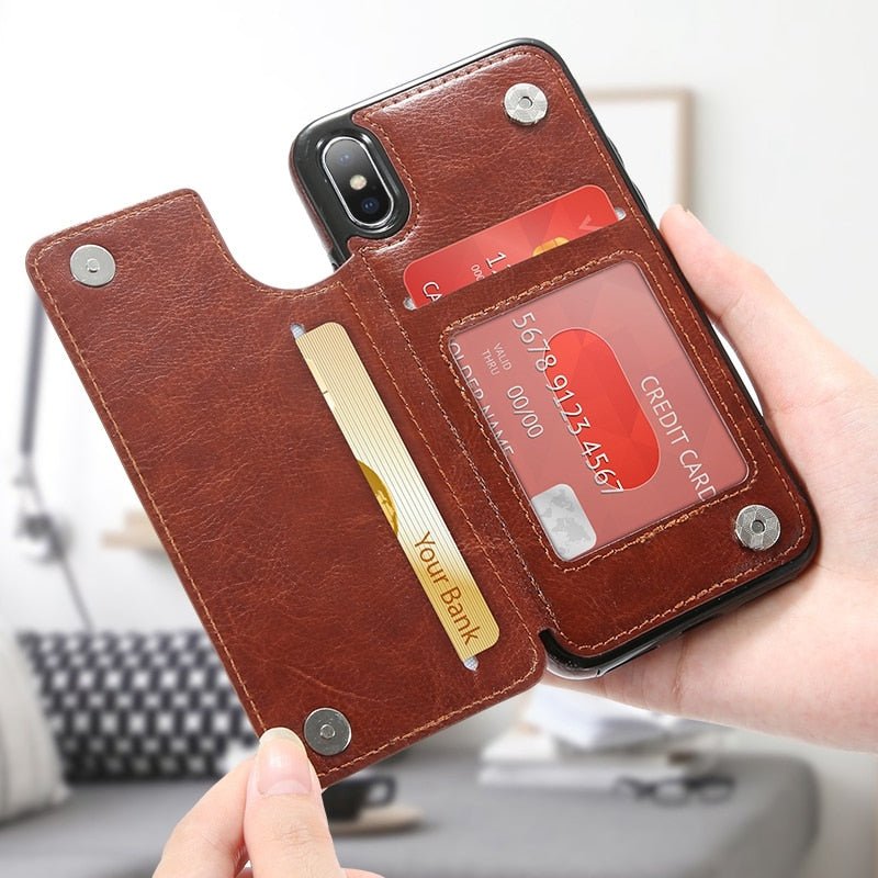 Retro PU Leather Case For iPhone Multi Card Holders Phone Cases - iPhonesRus