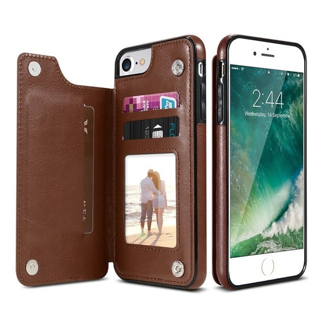 Retro PU Leather Case For iPhone Multi Card Holders Phone Cases - iPhonesRus