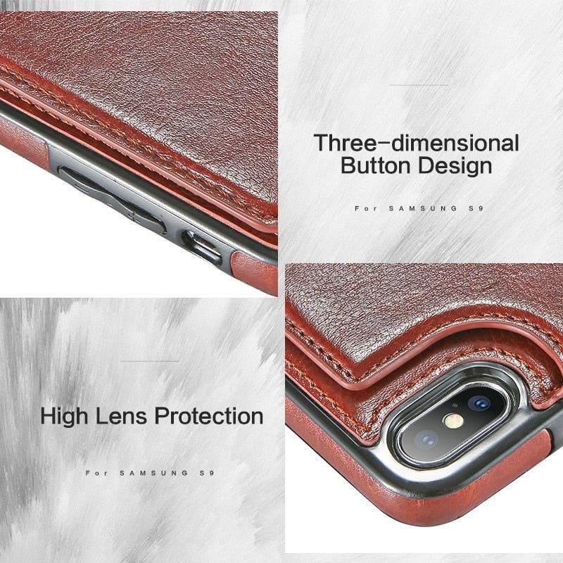 Retro PU Leather Case For iPhone Multi Card Holders Phone Cases - iPhonesRus