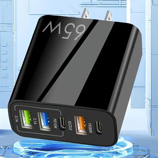 Standard PD65W mobile phone charger 4A type - c PD+3USB multi port European, American, English travel charging head - iPhonesRus