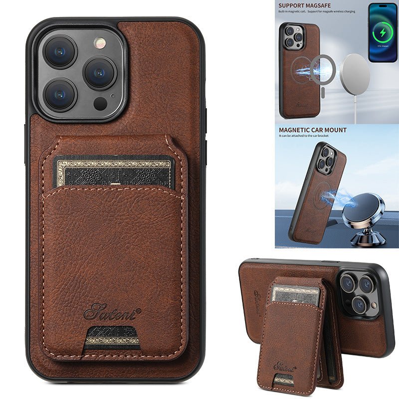Suitable for Apple 15 phone case car magnetic suction iPhone 14 ProMax anti drop 2 - in - 1 card insertion case protective cover - iPhonesRus