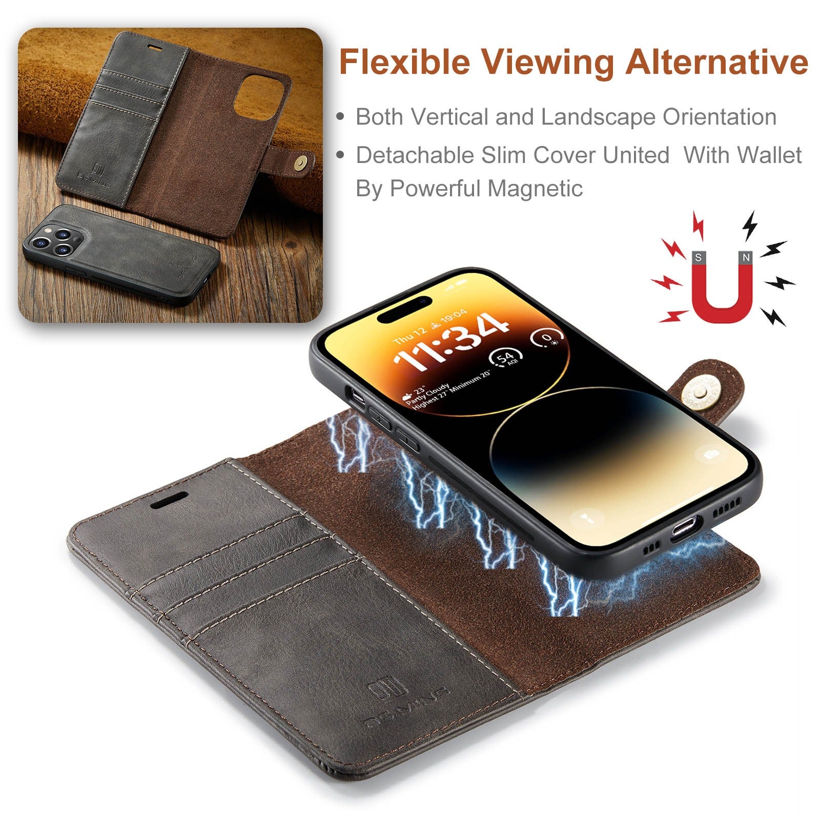 Suitable for iPhone 14 Pro Max Magnet Split Phone Leather Case iPhone 13 Pro Max Protective Case - iPhonesRus