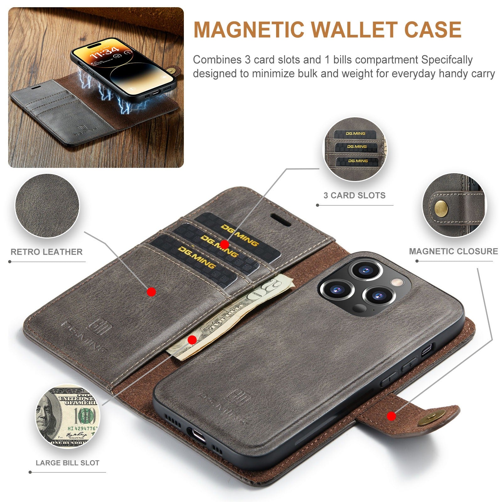 Suitable for iPhone 14 Pro Max Magnet Split Phone Leather Case iPhone 13 Pro Max Protective Case - iPhonesRus