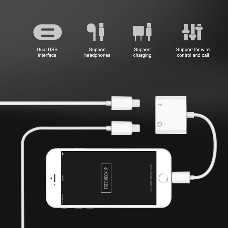 udio Adapter Charger Cable For iPhone X 8 Dual Headphone Aux cable for Lightning Converter For iPhone 10 Charging Splitter - iPhonesRus